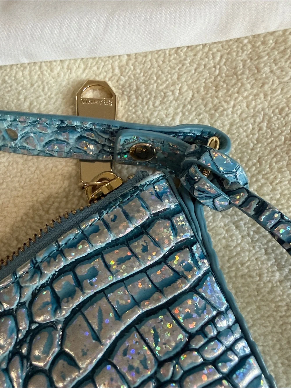 Brahmin Iridescent Croc-Embossed Crossbody - Light Blue Multi
